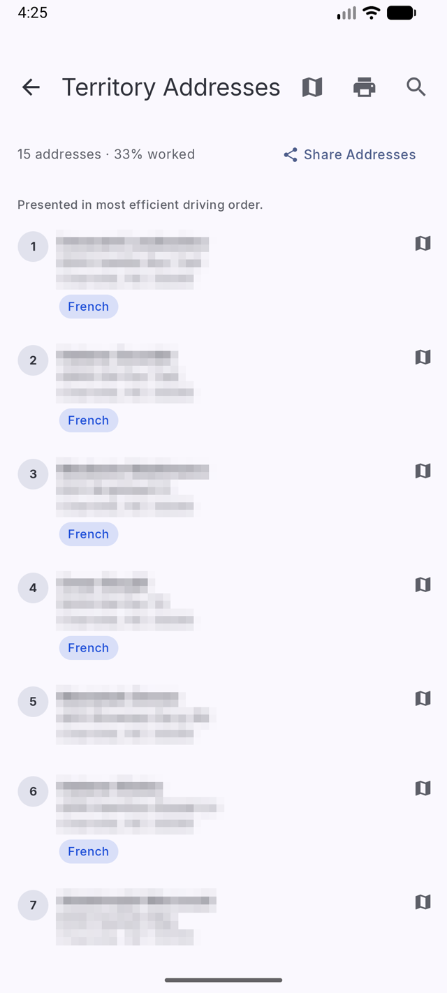Addresses in a territory