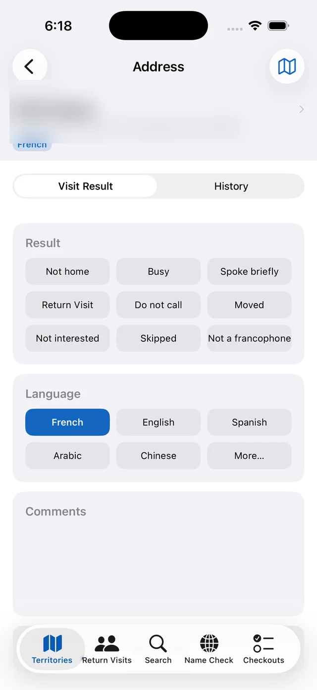 Logging a visit result on iPhone