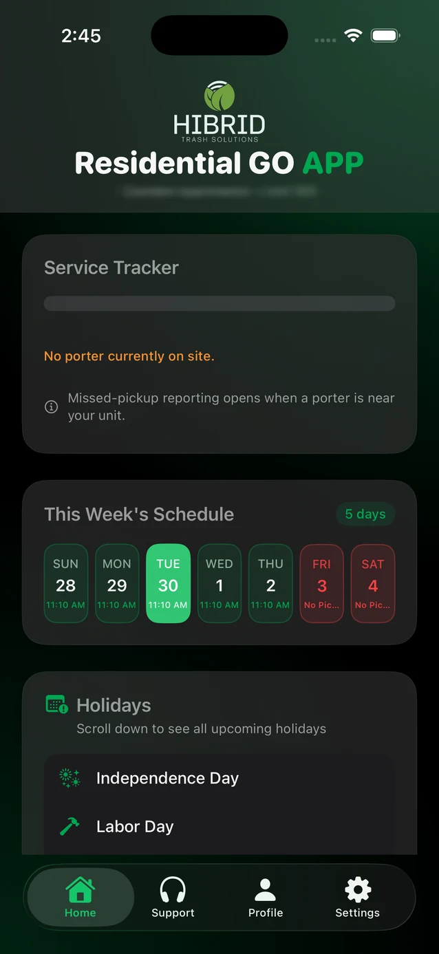 HIBRID GO Resident app — home