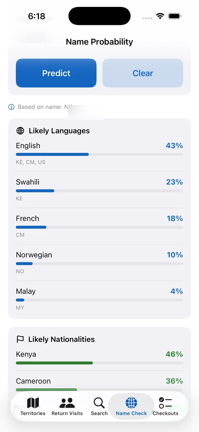 Bilingual name check on iPhone