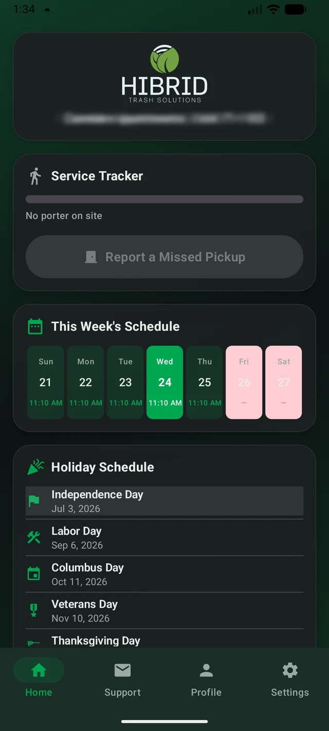 HIBRID GO Resident app on Android — service tracker and schedule